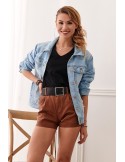 Pantaloni scurți din piele ecologică maro 80100 - Magazin online - Boutique